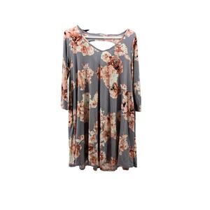 MTS Blue Floral Long Sleeve Open Back Keyhole Blouse Women's Size Large